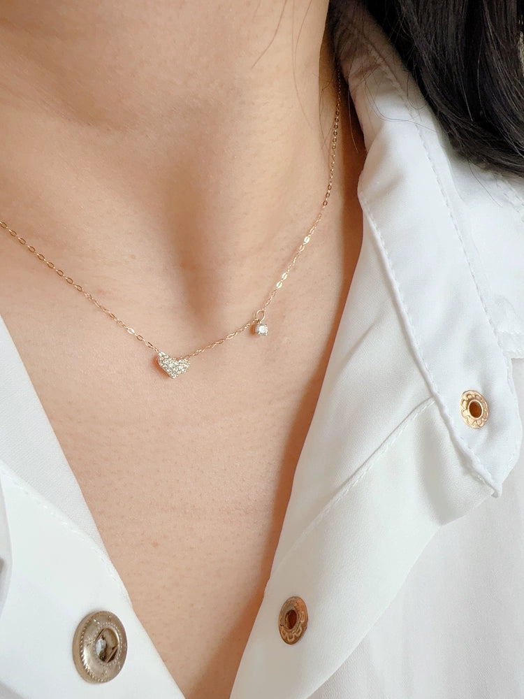 Studded Solitaire Love Heart Necklace