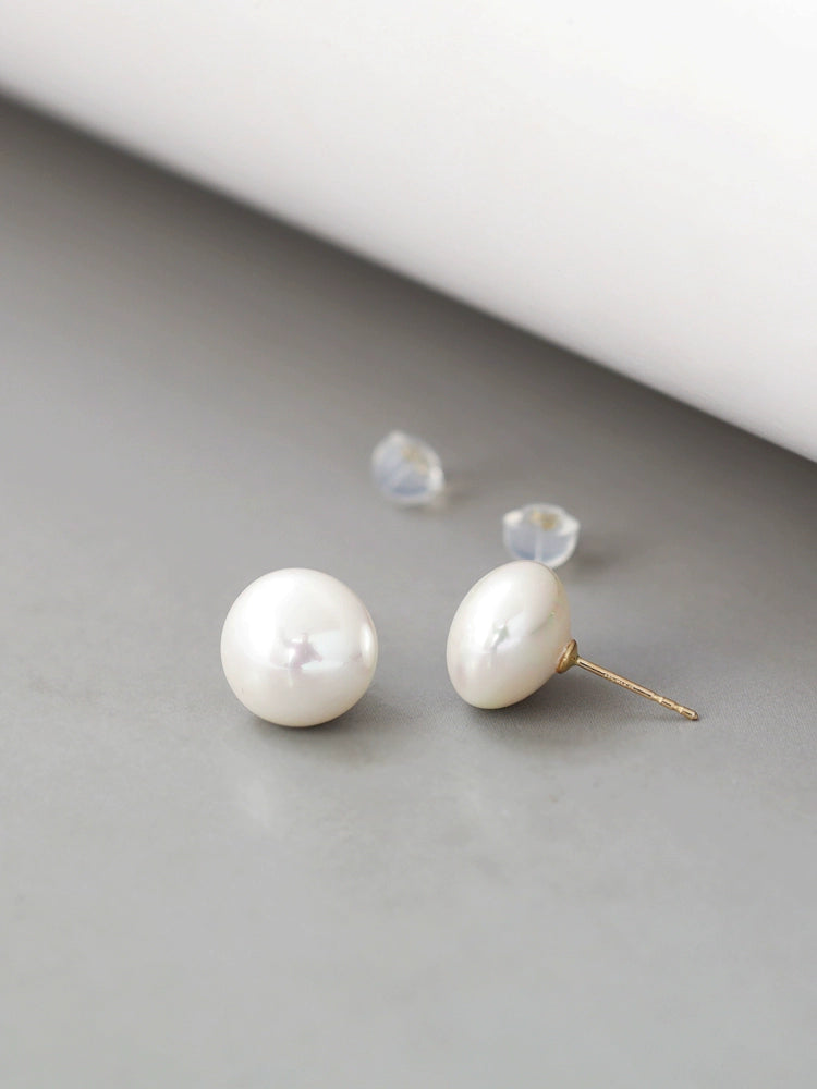 Pearl Button Stud Earrings