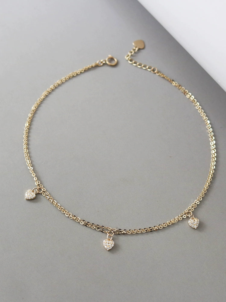 Twin Chain Cluster Hearts Bracelet/ Anklet