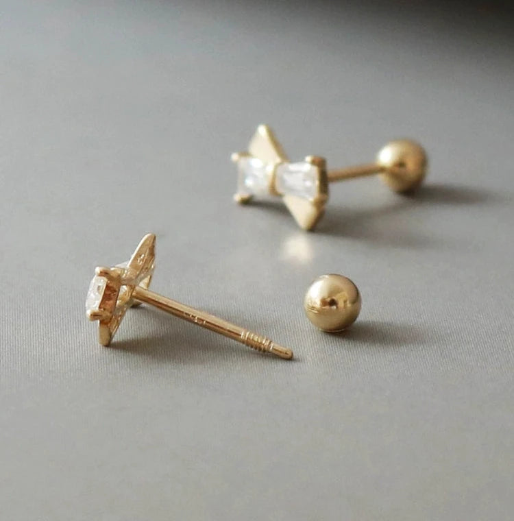 Jewelled Cross Tie Bow Stud Earrings