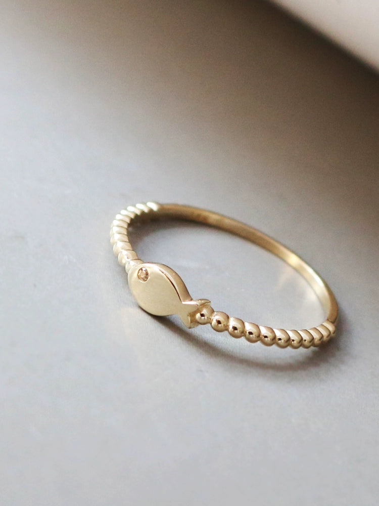 Fish Beaded Band Stackable Ring