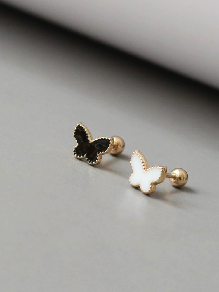 Black & White Beaded Butterfly Stud Earrings