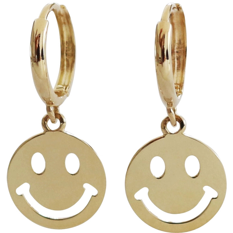 Hanging Happy Face Huggie Hoops