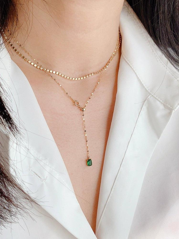 Green Gem Sequinned Chain Lariat Necklace