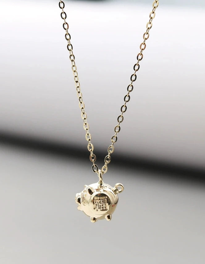 3D Fortune Pig Charm Necklace