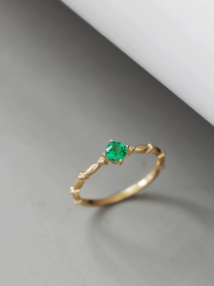 Kata Green Moissanite Beaded Stackable Ring