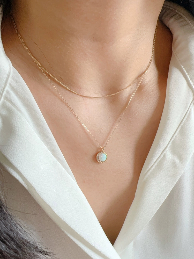 Opal Moon Orbit Charm Necklace