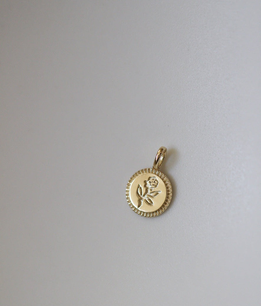 Carved Rose Coin Charm Necklace