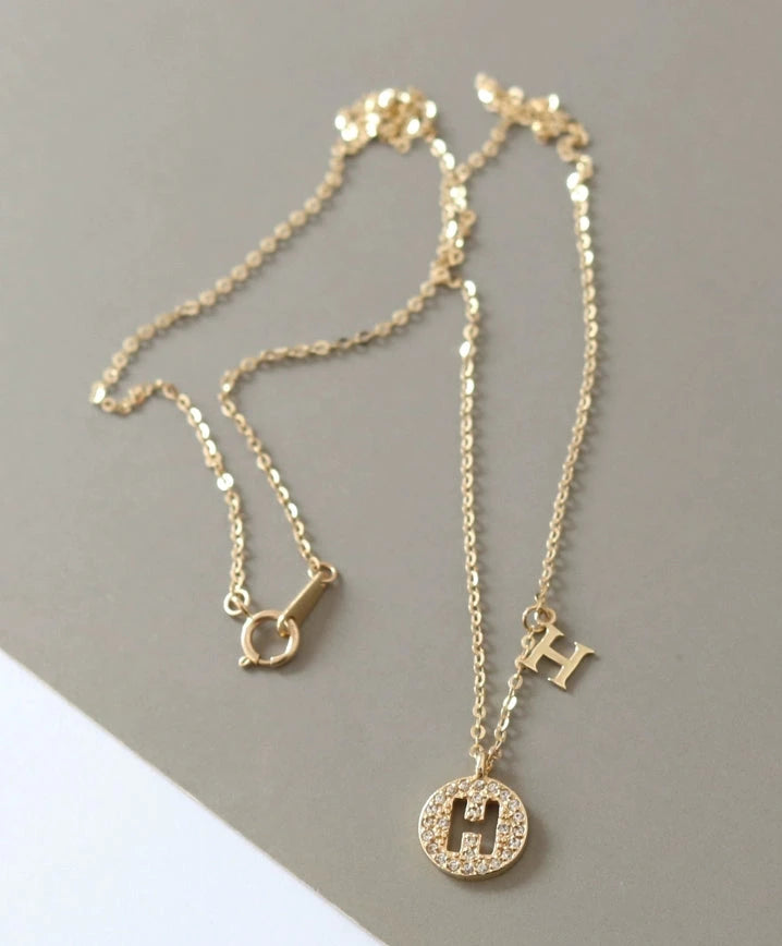 H Pave Coin Necklace