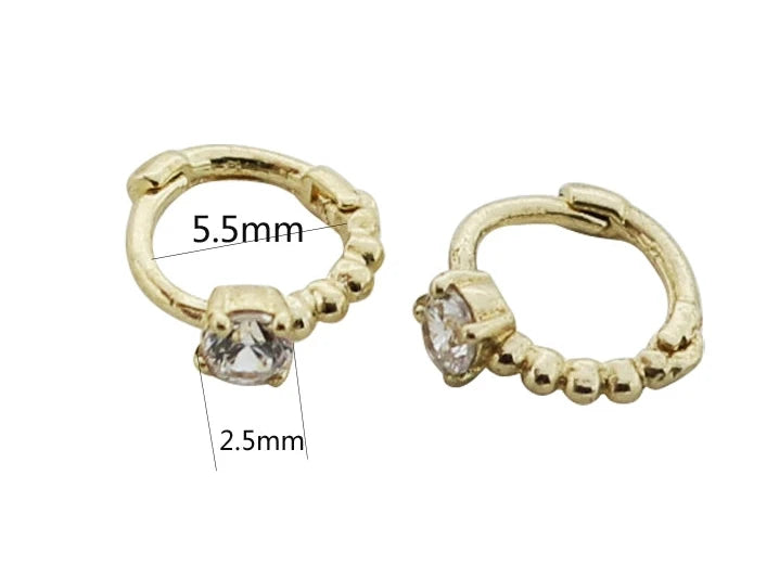 Semi Beaded Solitaire Huggie Hoops