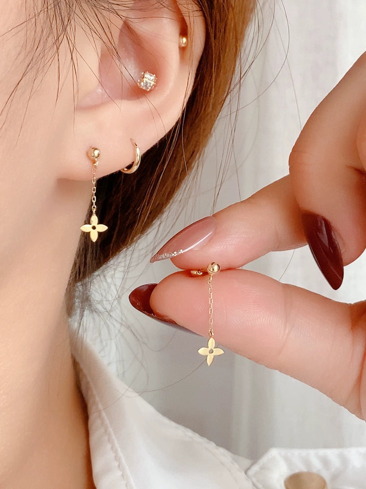 Clover Drop Chain Stud Earrings