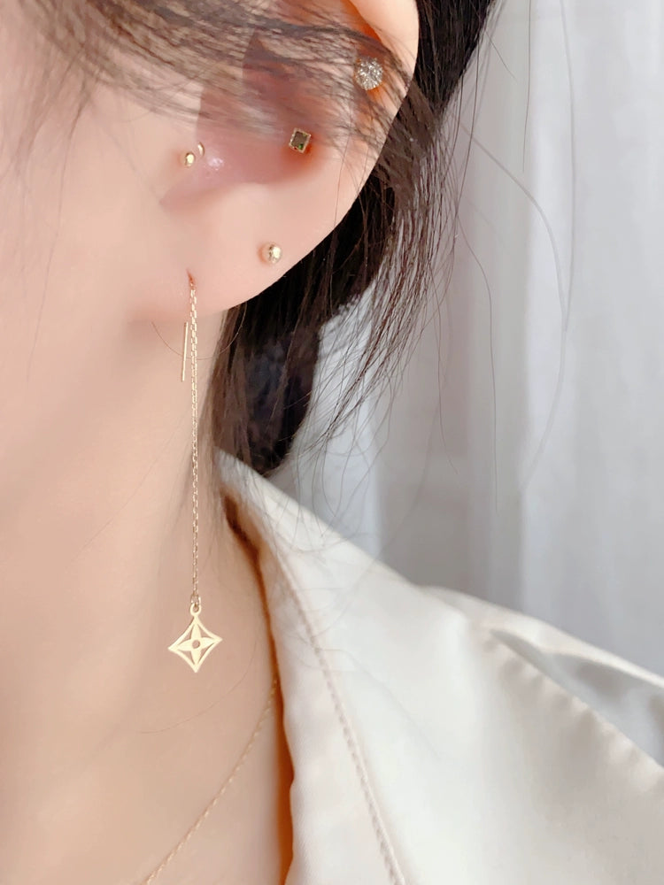 Asymmetric Kite & Circle Flower Chain Earrings