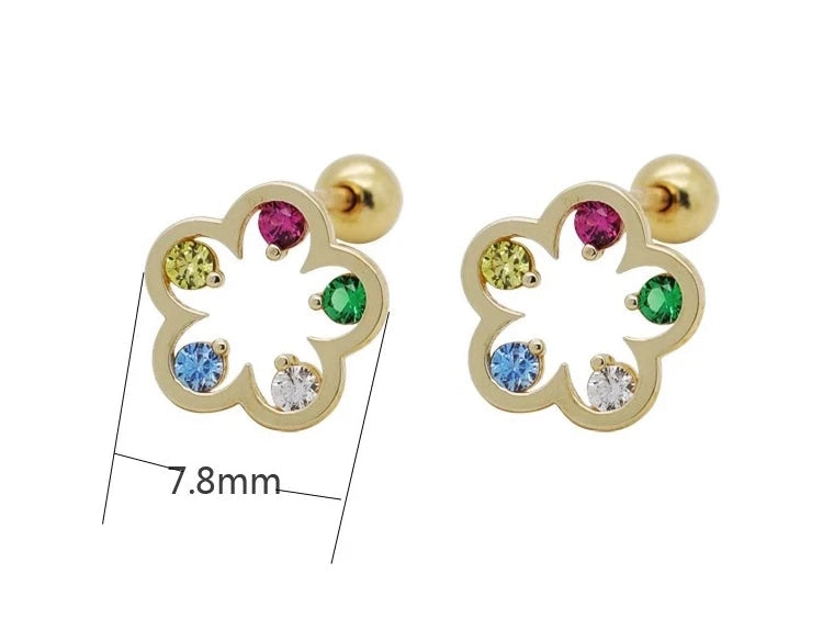 Rainbow Stones Flower Stud Earrings