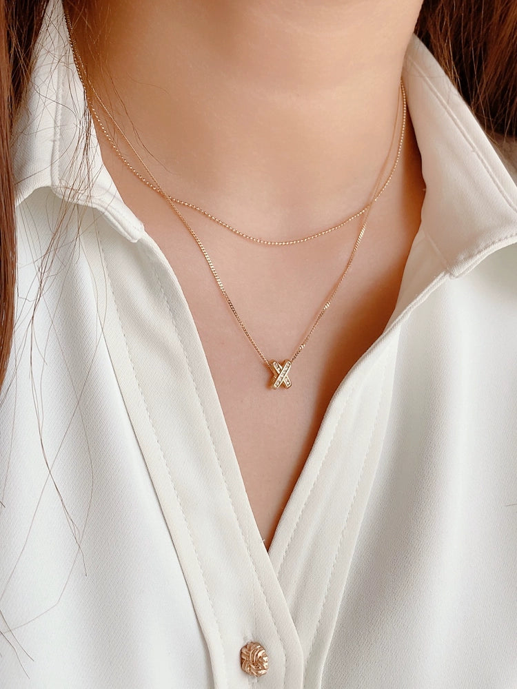 Pave Cross Fold Charm Necklace