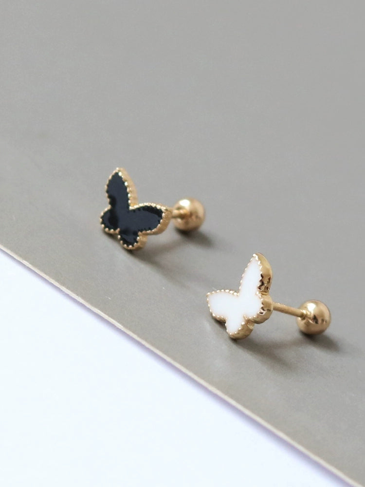 Black & White Beaded Butterfly Stud Earrings