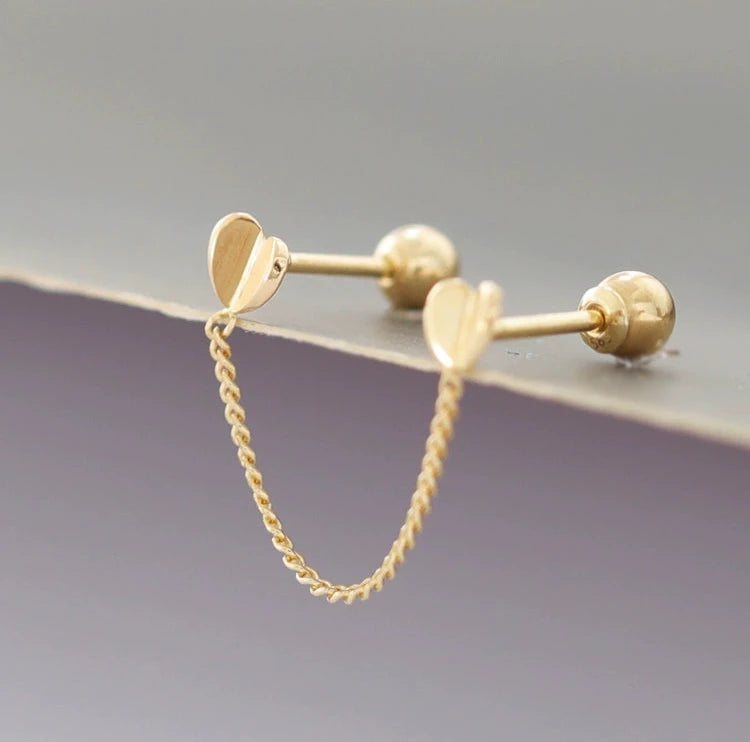 Flutter Heart Chain Stud Earrings