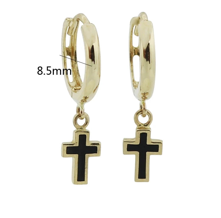 Black Cross Drop Huggie Hoops