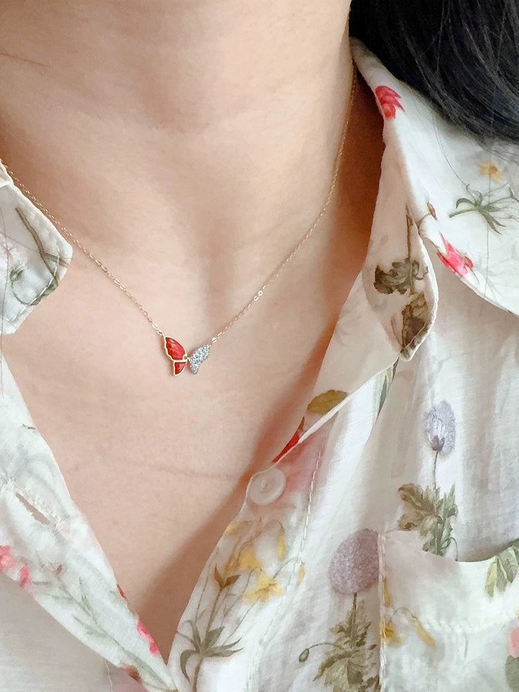 Blue Frosted Butterfly Necklace