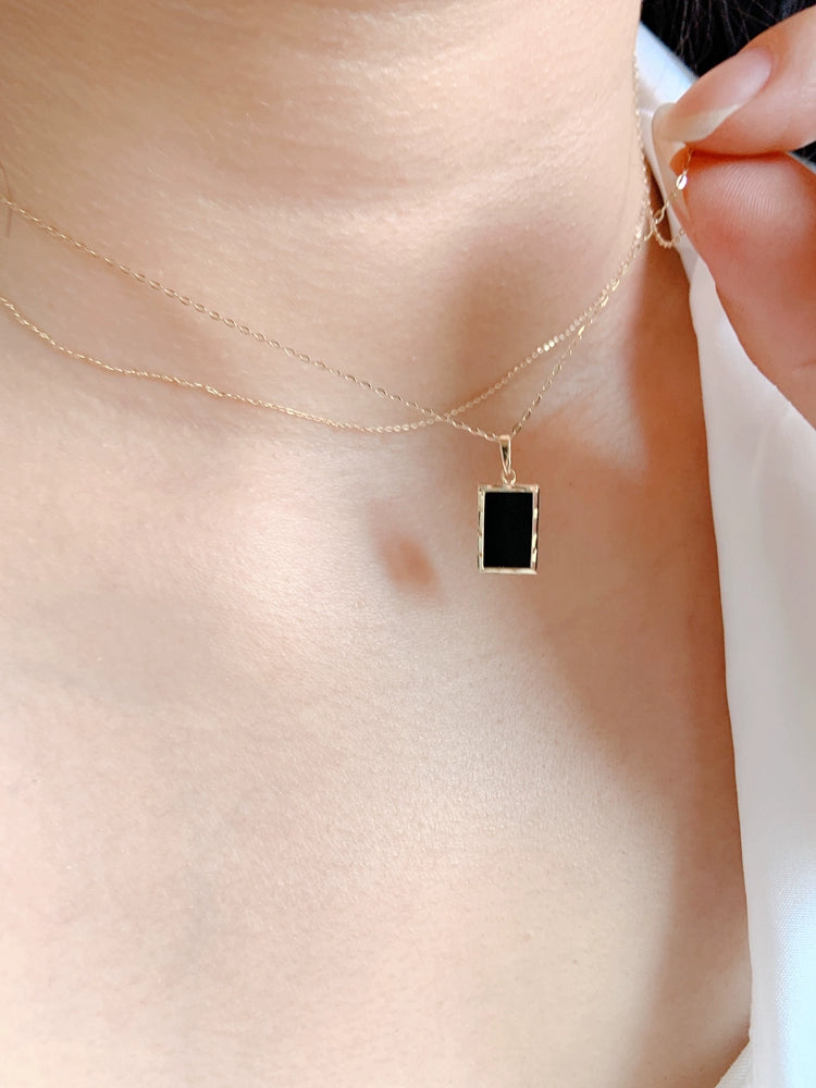 Black Rectangle Charm Necklace