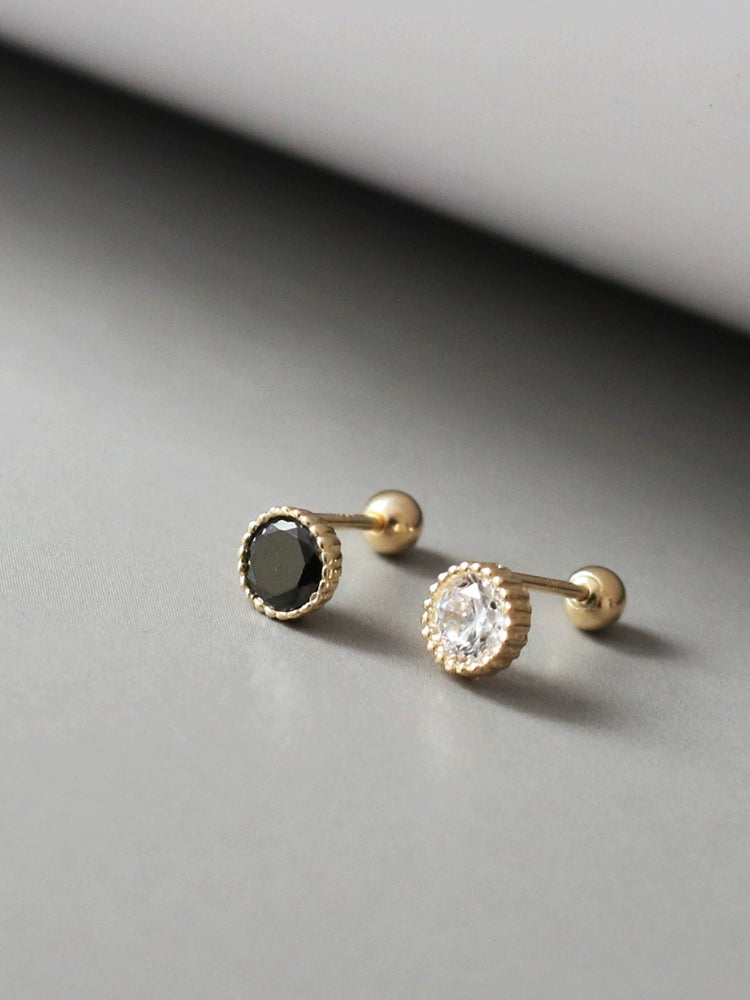 Black & White Beaded Solitaire Stud Earrings