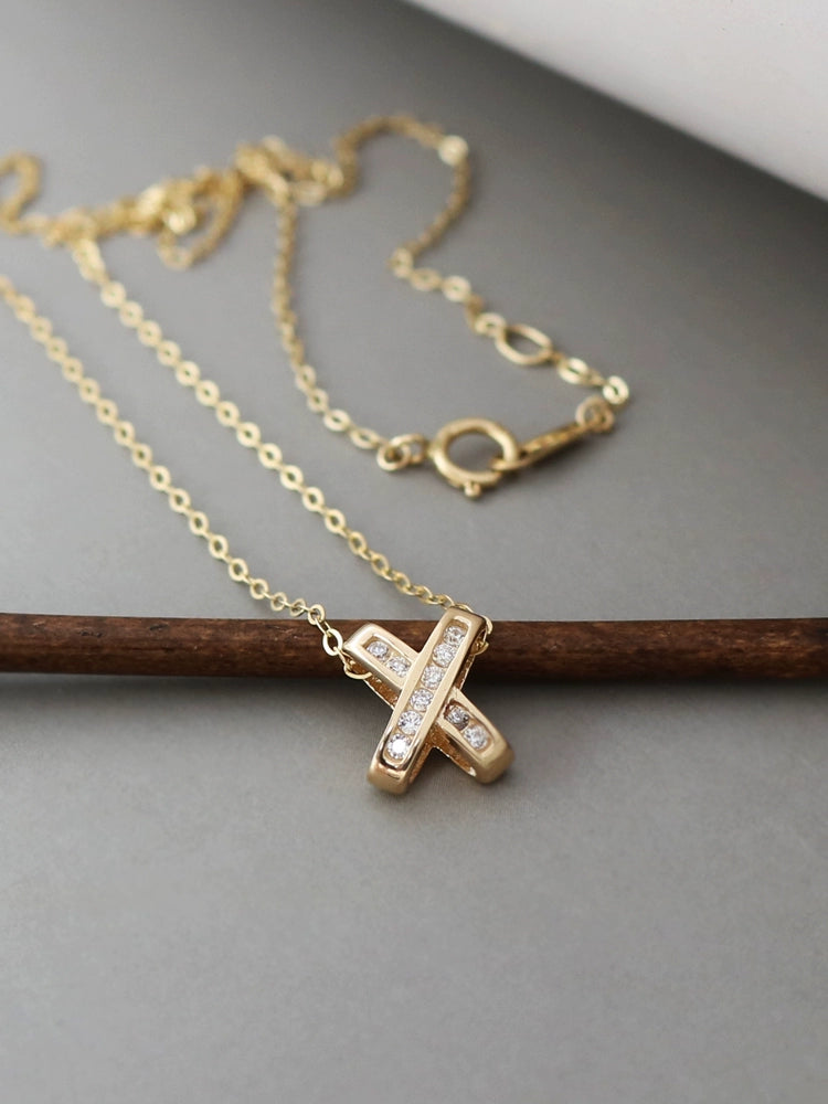 Pave Cross Fold Charm Necklace