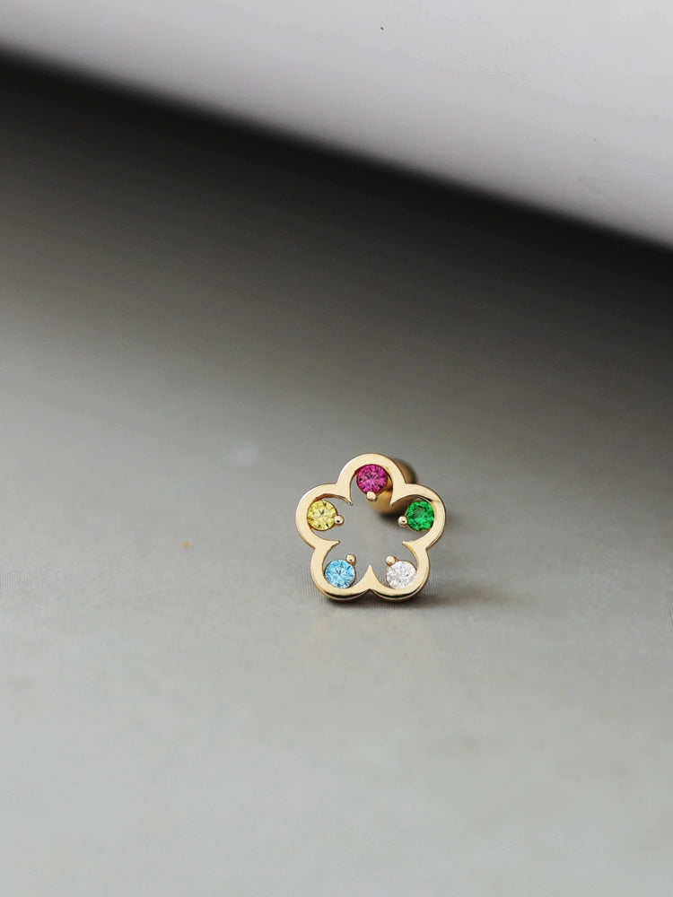 Rainbow Stones Flower Stud Earrings