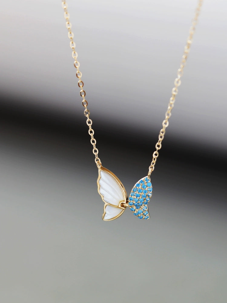 Blue Frosted Butterfly Necklace