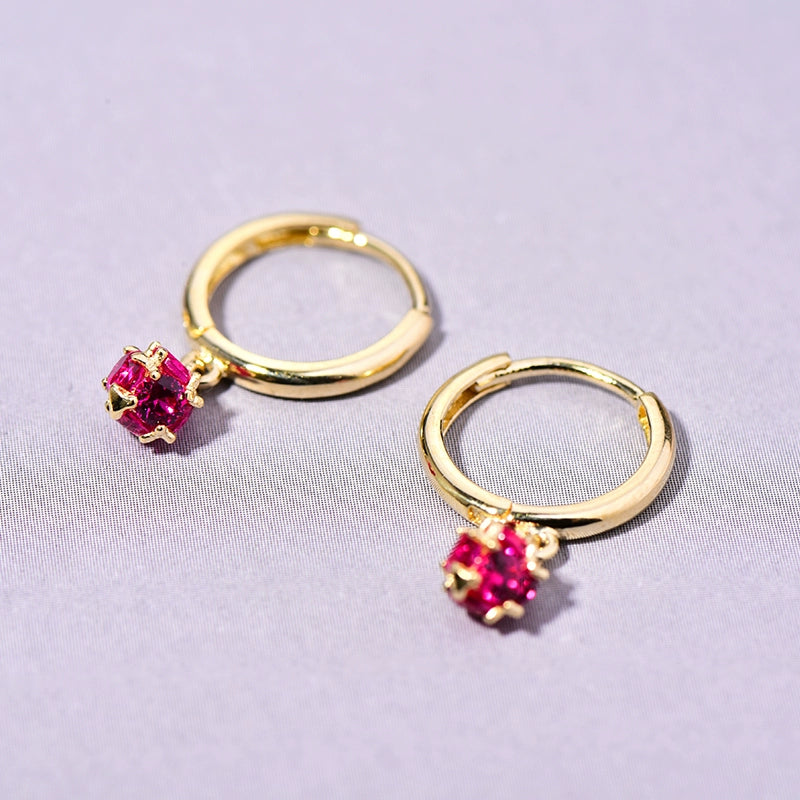 Ruby Pink Caged Cluster Ball Huggie Hoops