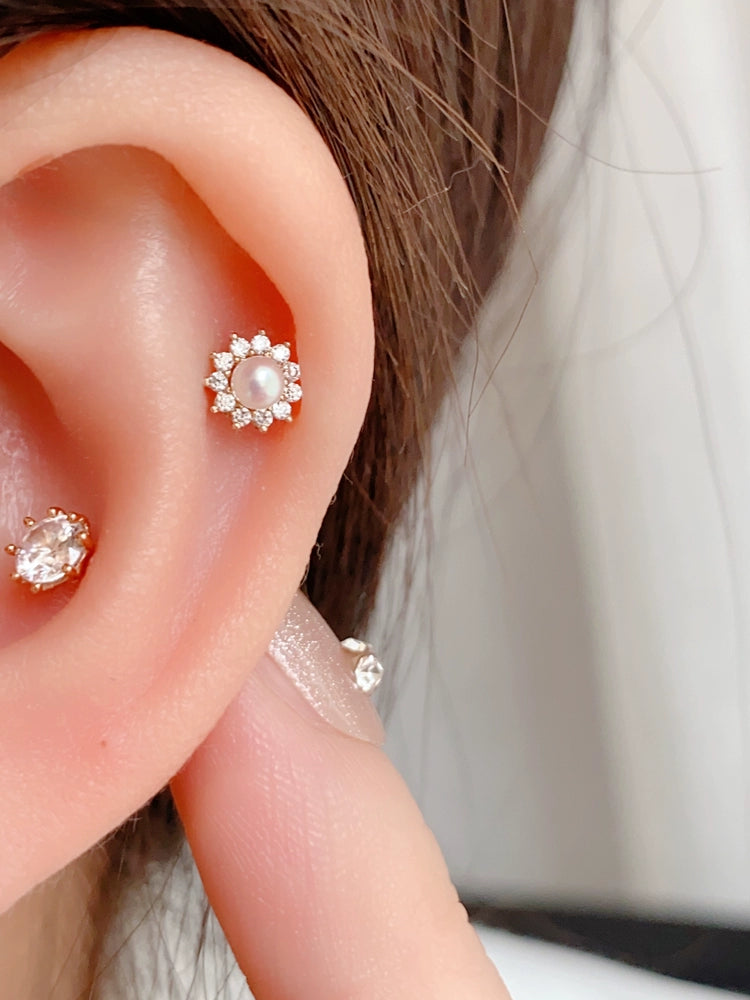 Pearl Sunflower Stud Earrings