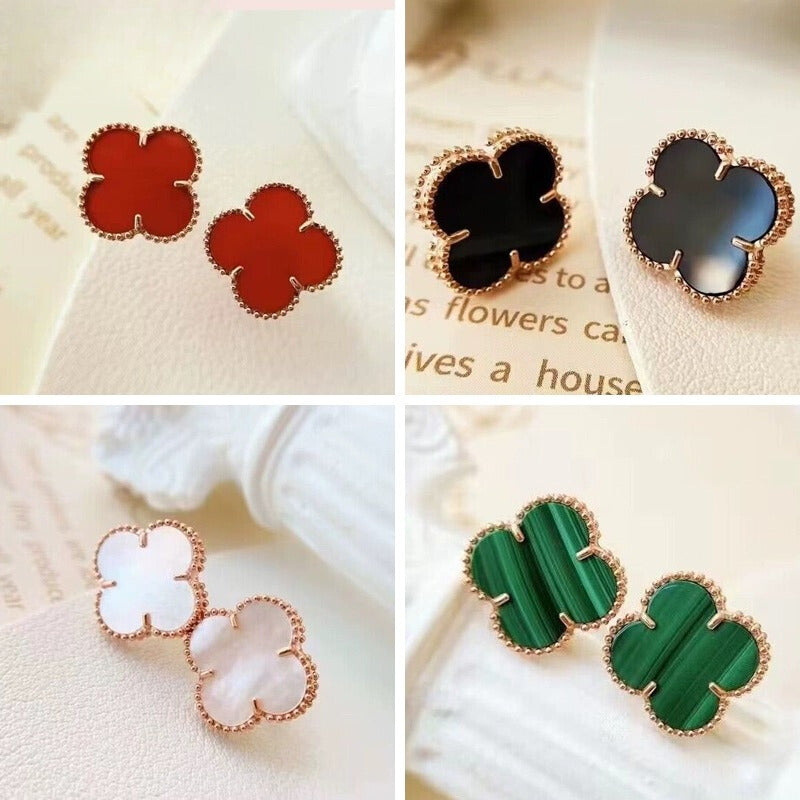 Beaded Clover Agate Stud Earrings