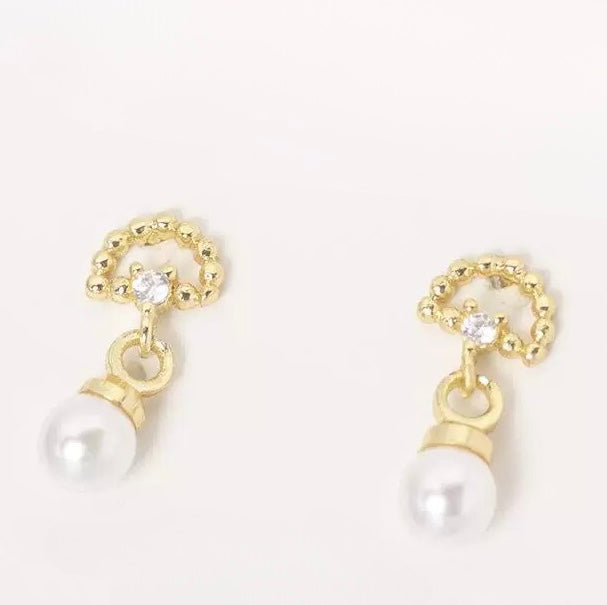 Beaded Handle Pearl Stud Earrings