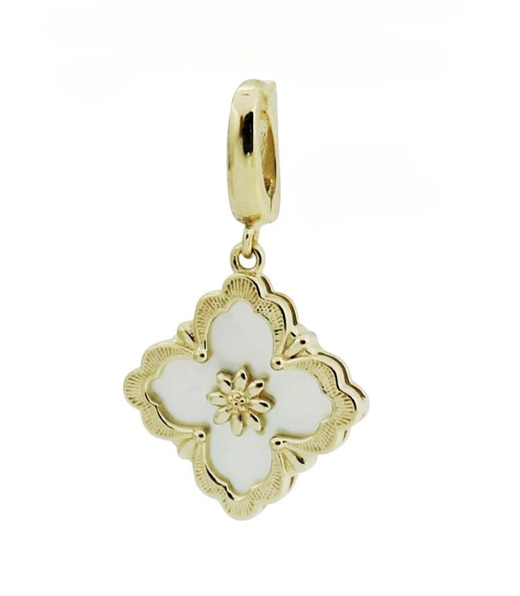 Floral White Stone Tile Charm Pendant