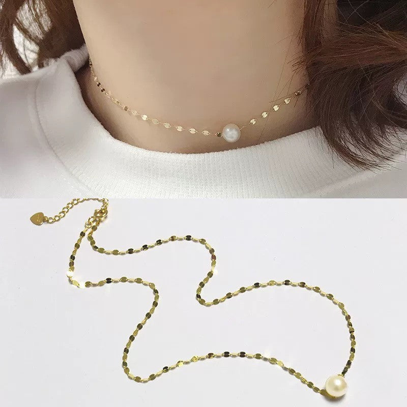 Pearl on Sequinned Kiss Collar Chain Necklace