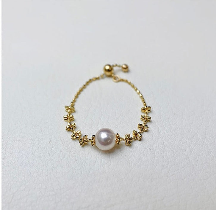 Adjustable Akoya Pearl Cross Chain Ring