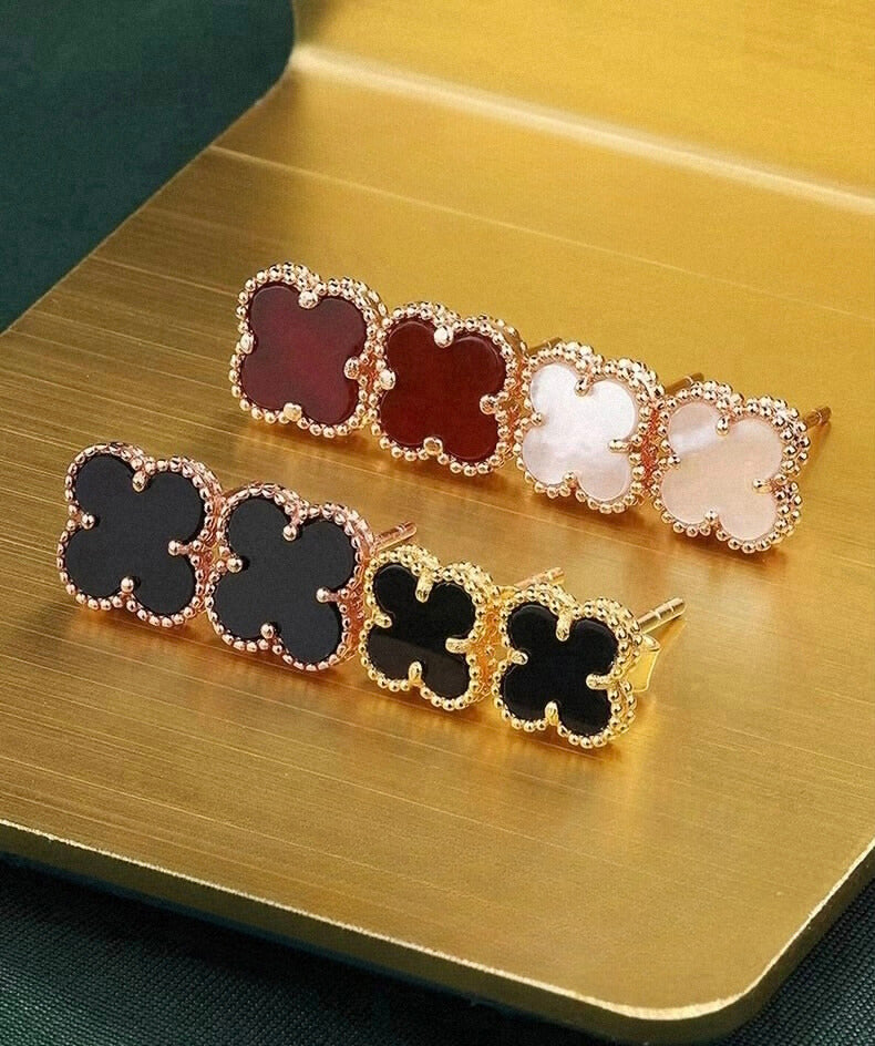 Beaded Clover Agate Stud Earrings