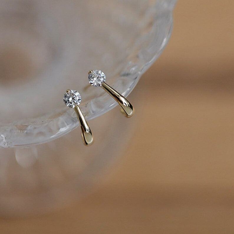 Solitaire Hook Stud Earrings