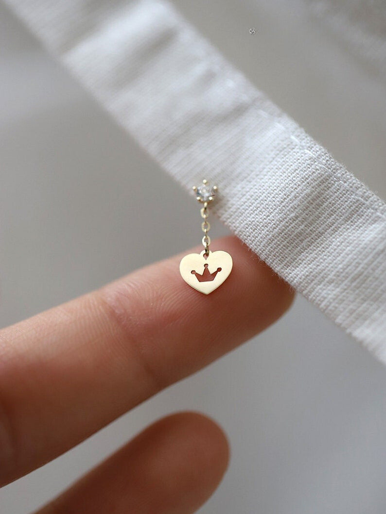 Heart Crest Dangle Stud Earrings