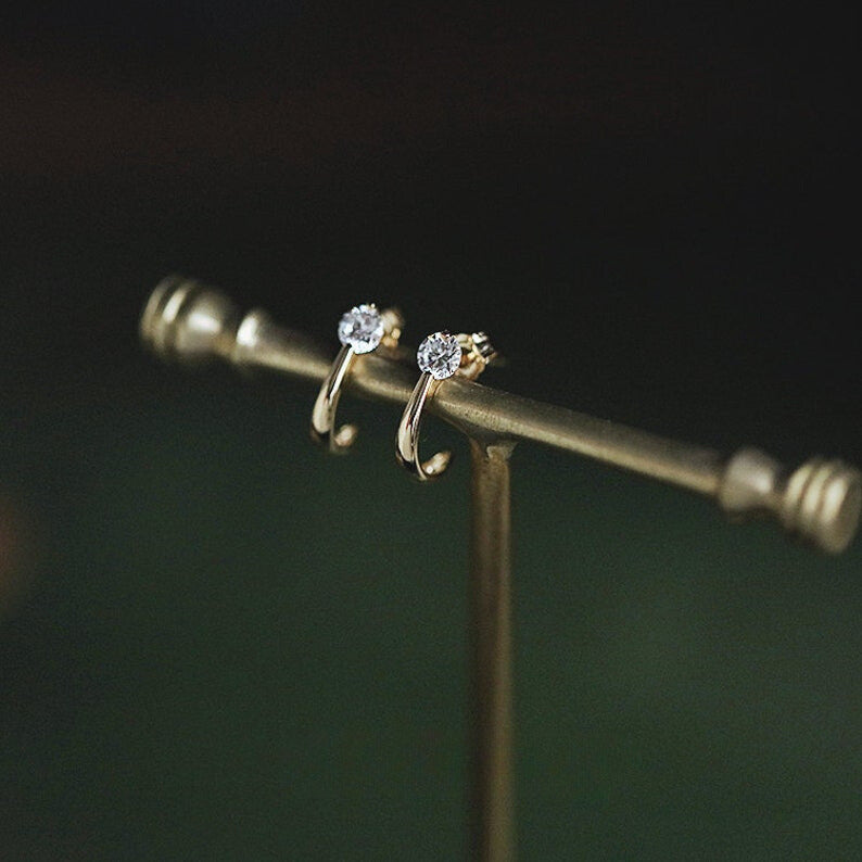 Solitaire Hook Stud Earrings