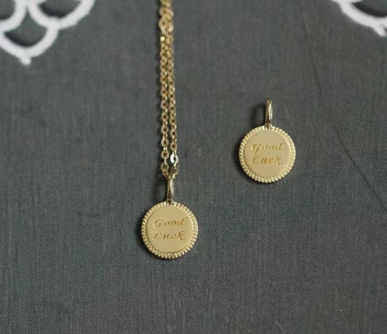 'Good Luck' Engraved Charm Necklace