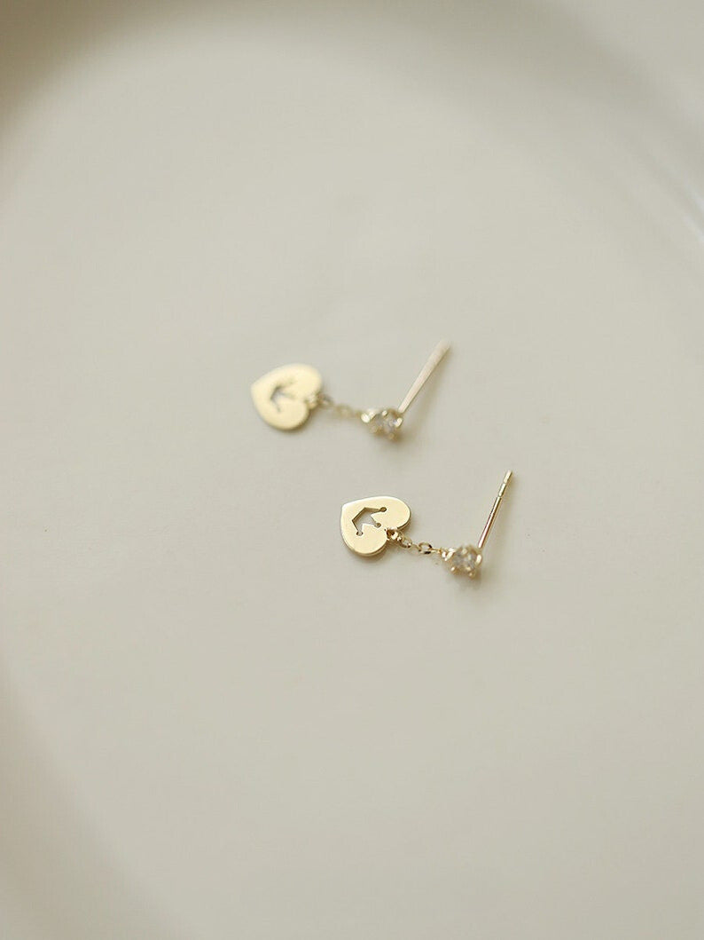 Heart Crest Dangle Stud Earrings