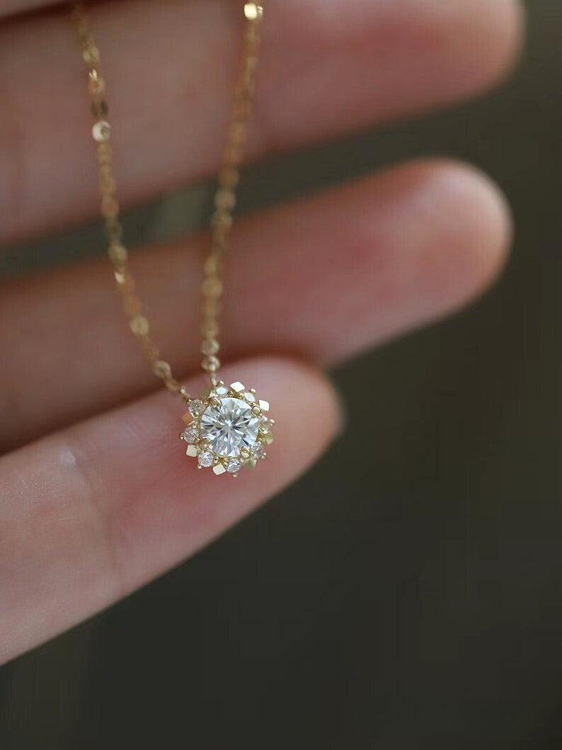 Crystal Sunflower Dome Charm Necklace