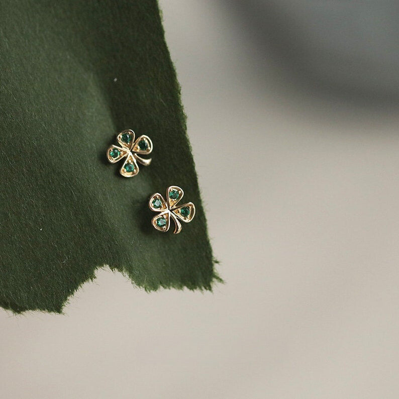 Jade Clover Stud Earrings