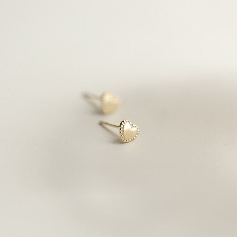 Beaded Edge Heart Stud Earrings