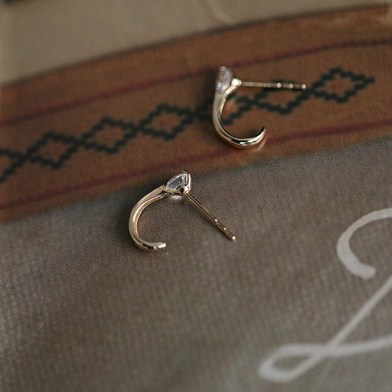 Solitaire Hook Stud Earrings