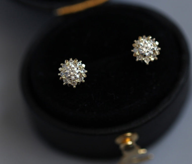 Crystal Sunflower Dome Stud Earrings