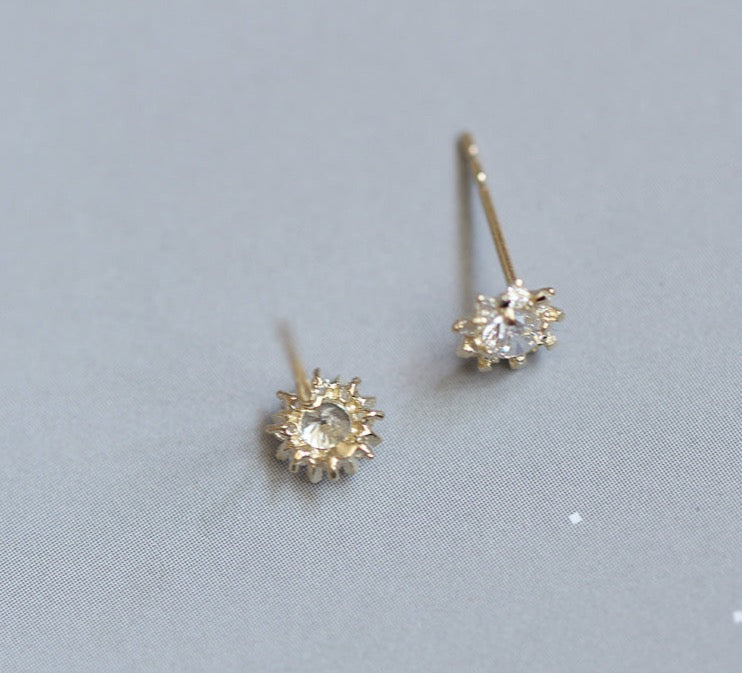 Crystal Sunflower Dome Stud Earrings