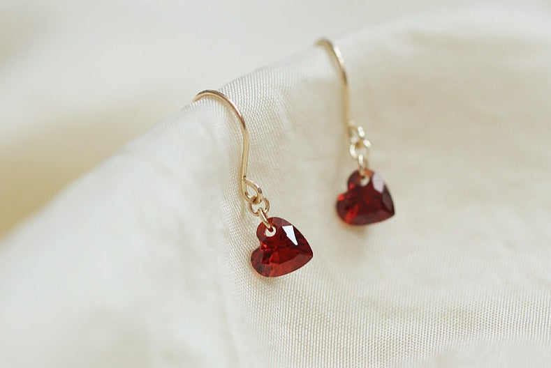 Red Drop Heart Hook Earrings