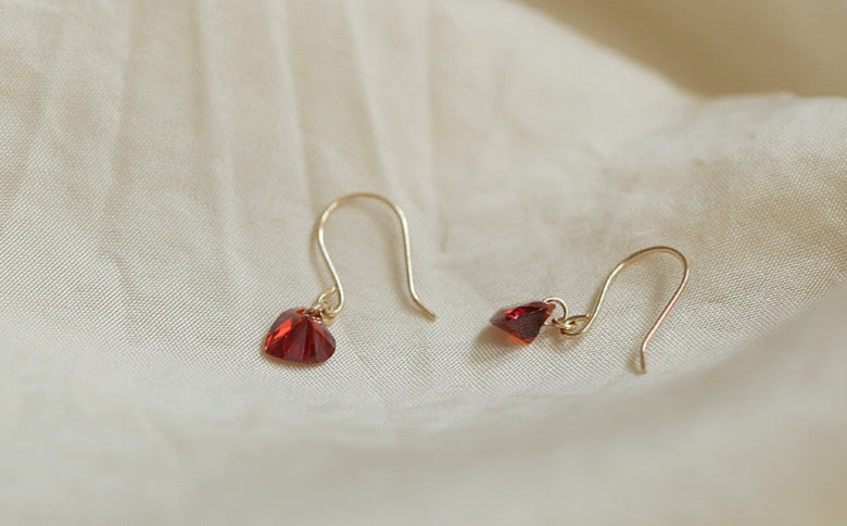 Red Drop Heart Hook Earrings