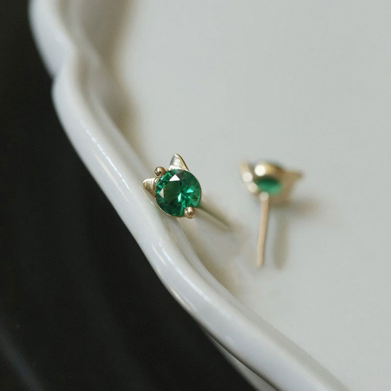 Emerald Cat Stud Earrings