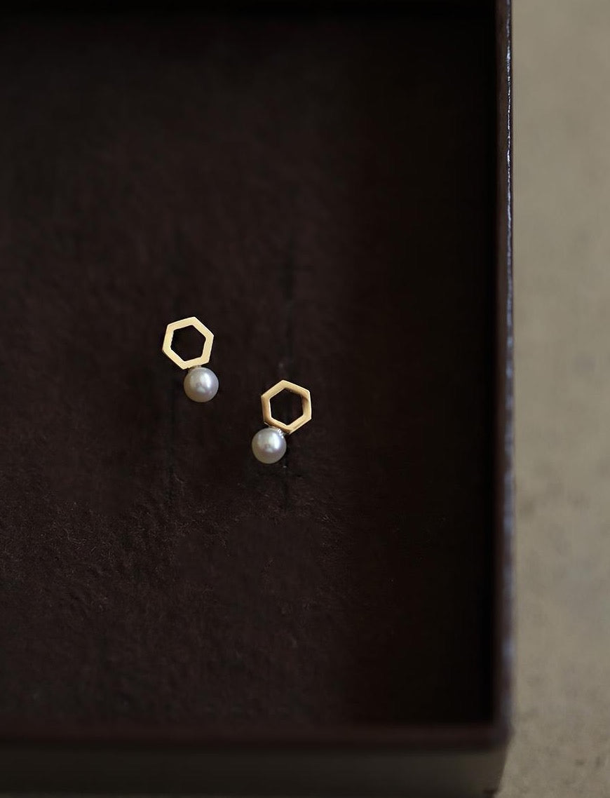 Hex Pearl Stud Earrings